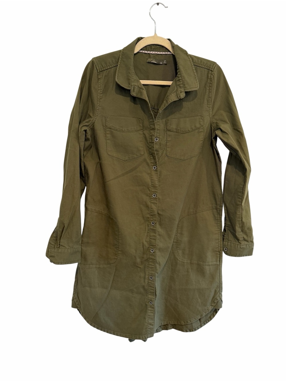 Prana Olive Green Utility Shirt with Decorative Trim